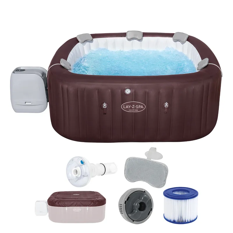 Versand Am Gleichen Tag LAY-Z-SPA® Energiespar Whirlpool Maldives HydroJet Pro™ mit App-Steuerung, für 7 Personen 201 x 201 x 80 cm, Mahagoni