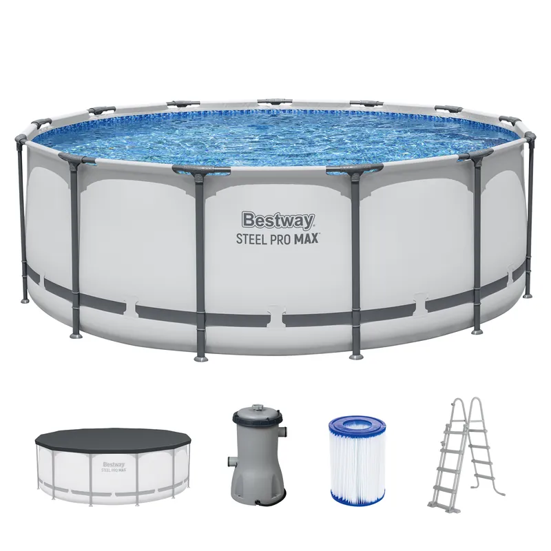 Steel Pro MAX™ Frame Pool Komplett Set mit Filterpumpe Ø 396 x 122 cm, lichtgrau, rund Finale Aktion