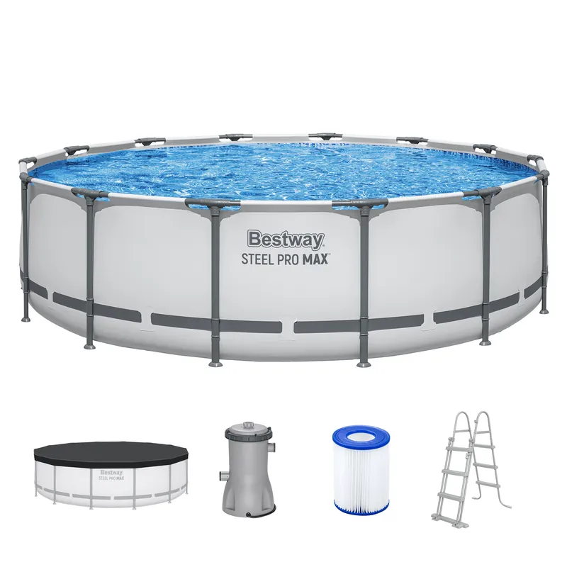 Steel Pro MAX™ Frame Pool Komplett Set mit Filterpumpe Ø 427 x 107 cm, lichtgrau, rund Neu