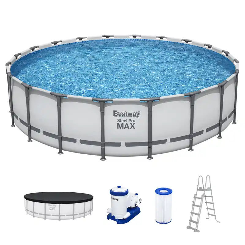Steel Pro MAX™ Frame Pool Komplett Set mit Filterpumpe Ø 610 x 132 cm, lichtgrau, rund Neu Im Sortiment