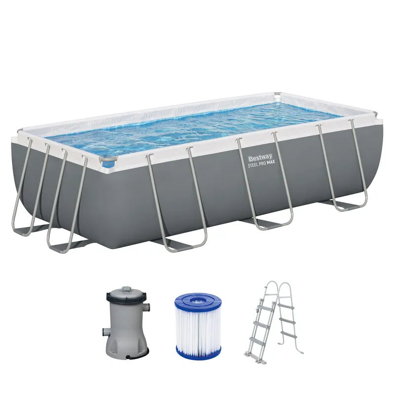 Steel Pro MAX™ Frame Pool Set mit Filterpumpe 404 x 201 x 100 cm, grau, eckig Letzte Chance