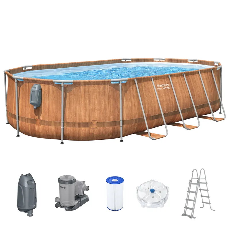 Abverkauf Steel Pro MAX™ Comfort Jet Series™ Frame Pool Set mit Filterpumpe 610 x 366 x 122 cm, Holz-Optik (Pinie), oval