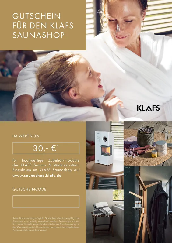 30€ - KLAFS Geschenkgutschein Versand Am Gleichen Tag