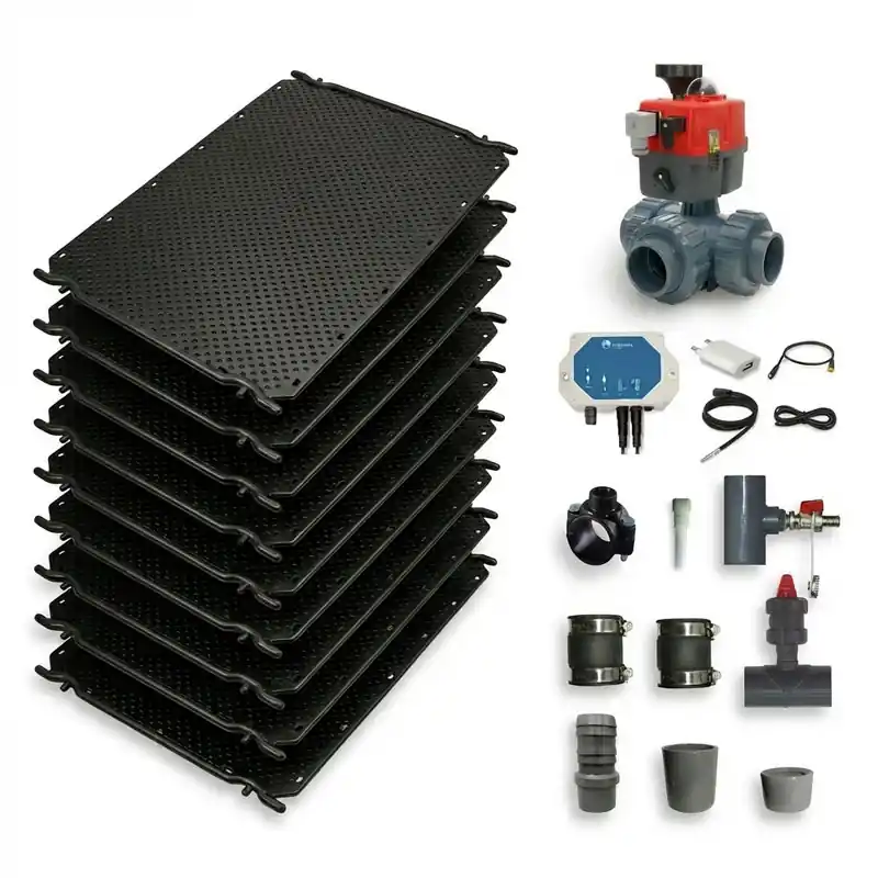 Schnäppchen OKU Solarabsorber-Set Max bis 40 m² WiFi | automatische Steuerung | 10x XXL-Absorber mit Zubehör | umfangreiches Komplettpaket