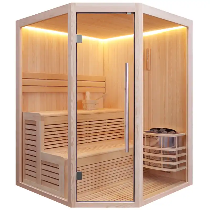 Zertifiziert AWT Sauna E1801B Pinienholz 160 x 160 x 210 cm ohne Ofen