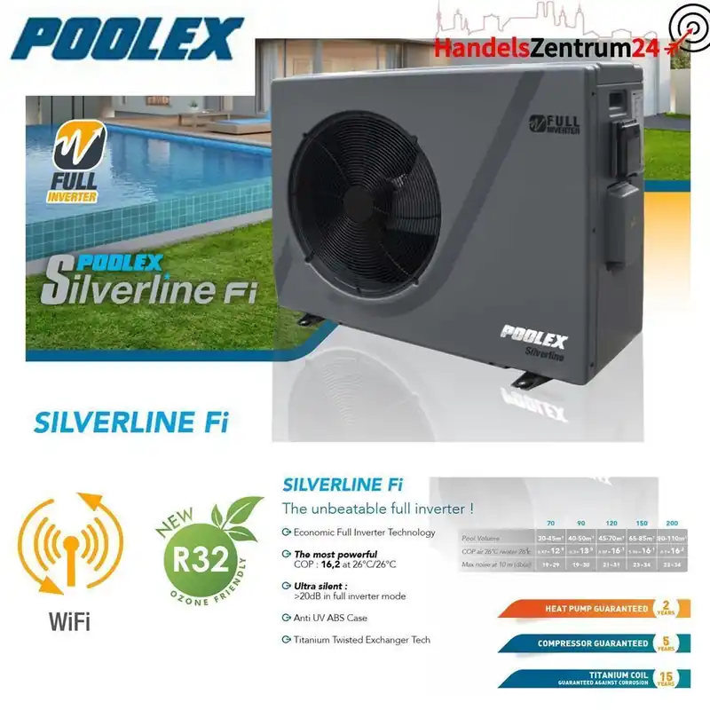 Poolex Silverline 7kW Wärmepumpe FI WIFI Schwimmbeckenheizung Poolheizung Nur Heute