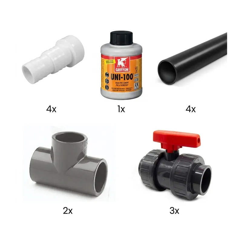 Schnäppchen Bypass-Set für Wärmepumpen Ø 38/32 mm Klebetüllen -unverklebt-