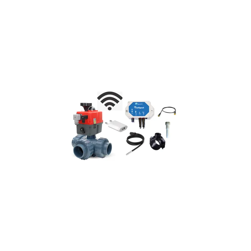 WIFI Automatisches 3-Wege-Ventil 63 mm L-Bohrung mit TLF Temperaturregler Modul und Temperatursensoren (1 & 3m)- plug & play Knallerangebot