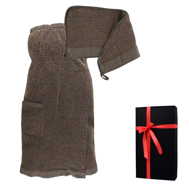 Geschenkset in einer Geschenkbox RENTO KENNO FOR HER. Haarhandtuch und Schürze, braun Top-Angebot