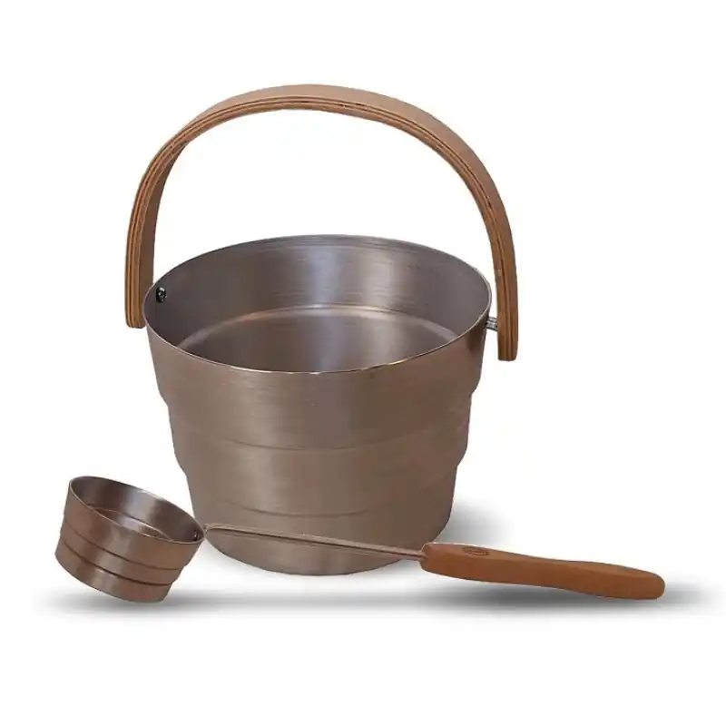 SAUNIA PYORRE Eimer- und Schöpfkelle-Set 6 l, Aluminium Preis Gesenkt
