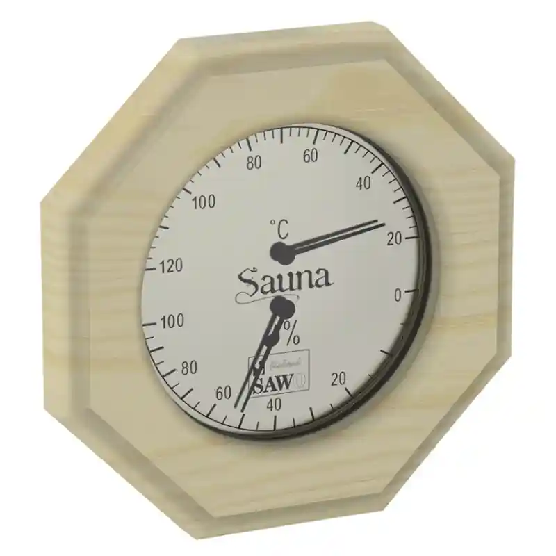 Neuheit SAWO Thermo-Hygrometer 241-THP, achteckig, Kiefer