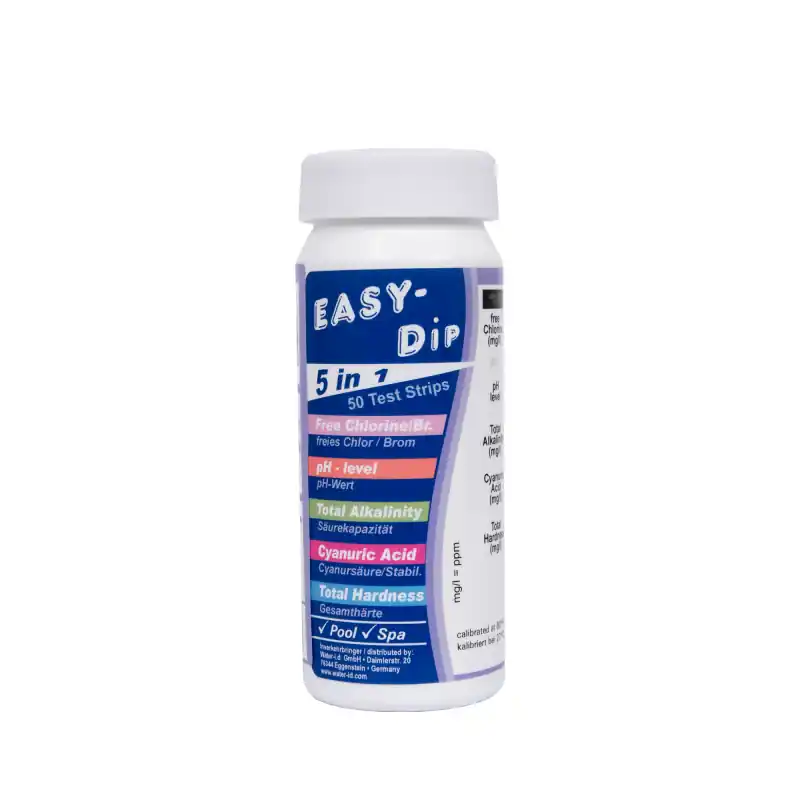 Aktuell Wasserteststreifen Easy-Dip 5 in 1, PH/CL/BR/Stabilisator/Alkalinität/Härteprüfung