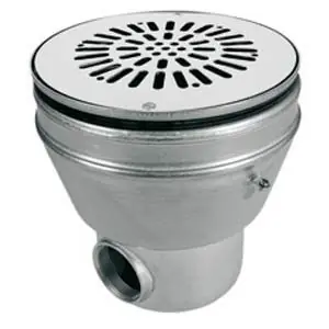 Bestseller Edelstahl Bodenablauf mit rundem Rost 2" Seitlich, Folienbecken mit Flansch (auch Beton)