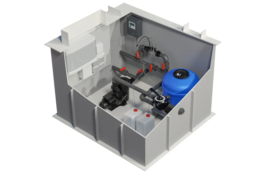 Preisreduziert Technikschacht PP Skimmerbecken inkl. Technik Technikpaket Chlor