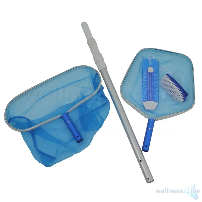 Direkt Vom Hersteller Pool Reinigungskit Maxi mit 2 Kescher, Handbürste, Thermometer, 1,80 m Teleskopstange