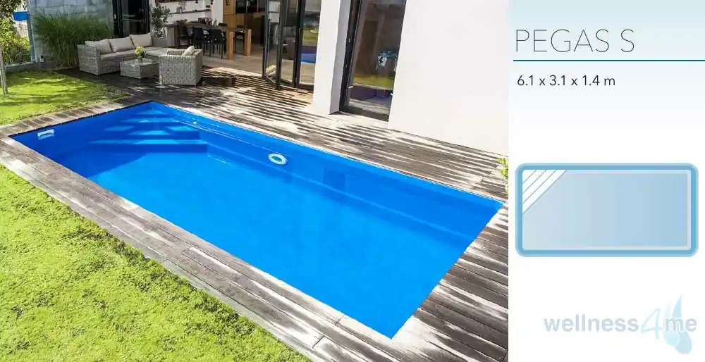 GFK Pool Pegas S 6,1 x 3,1 x 1,4 Rechteck Glasfaser Becken Schnäppchen