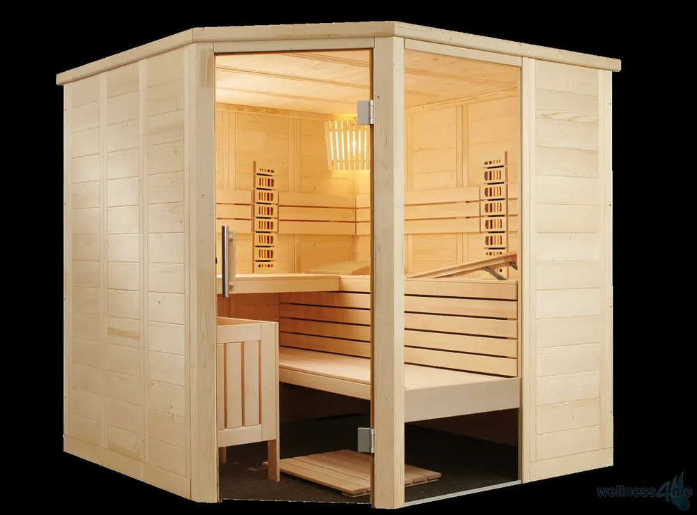 Neu Saunakabine Alaska Corner Infra mit Infrarot Strahler | 206L x206B x202H cm | Massivholzsauna