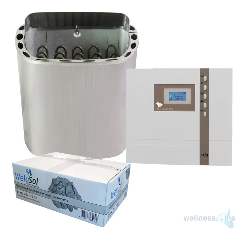 Well Solutions Saunaofen Edelstahl Next 9 kW | Saunasteuerung Econ 1 | inklusive Saunasteine Online Kaufen