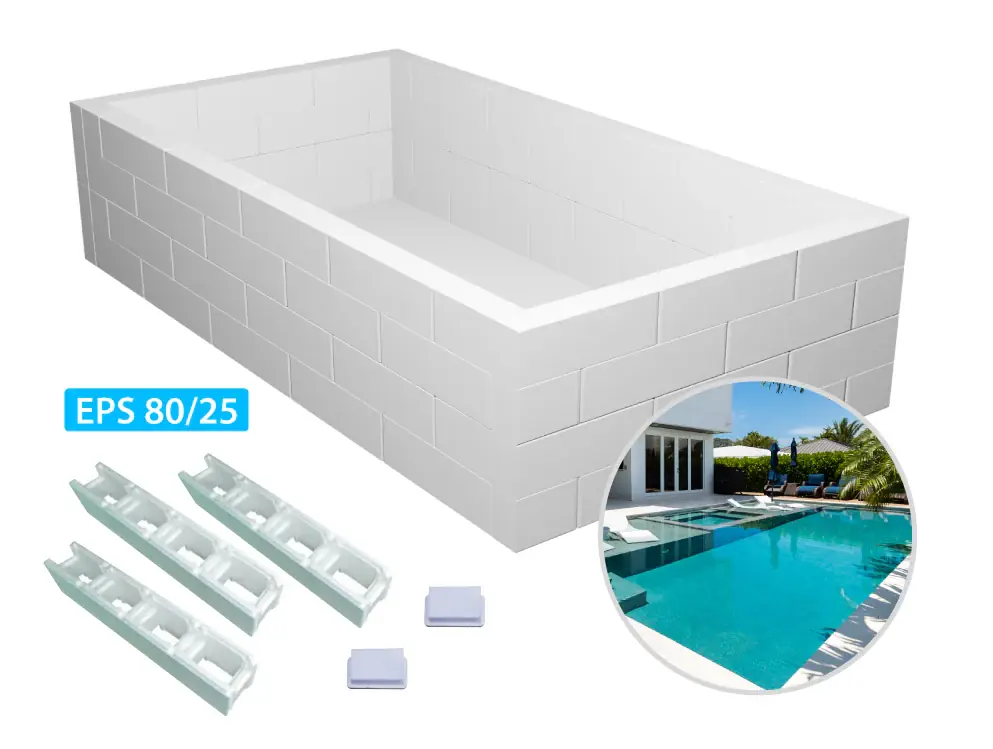 Styroporpool Grundaufbau-Set Bausatz | 1,5 Meter Tiefe | 4 Steinreihen | Styroporsteine Big Block EPS 80/25 Neue Kollektion