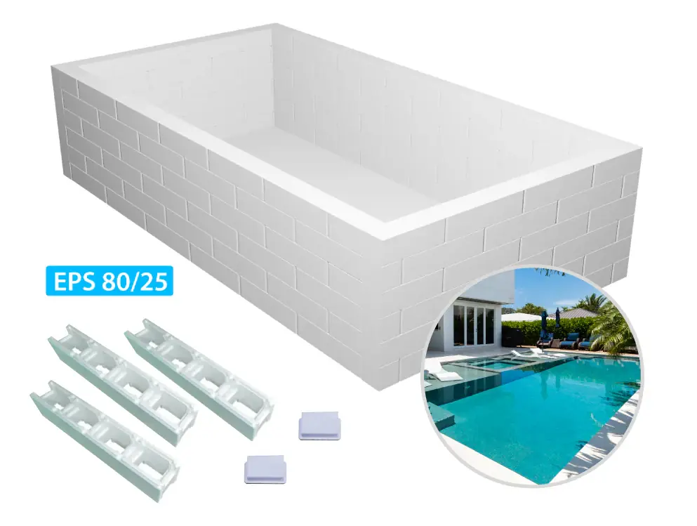 Preisreduziert Styroporpool Grundaufbau-Set Bausatz | 1,5 Meter Tiefe | 6 Steinreihen | Styroporsteine EPS 80/25