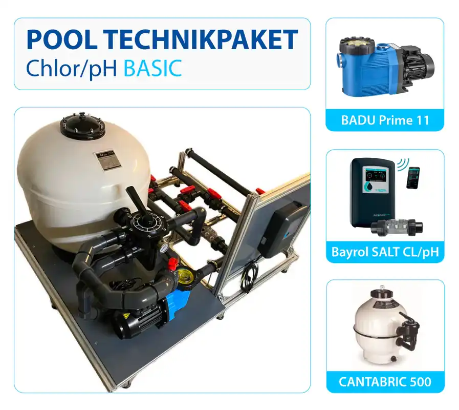 Neu Pooltechnik Komplettset Basic Cl/pH | Bayrol Cl/pH | BADU Prime 11 | Cantabric 500
