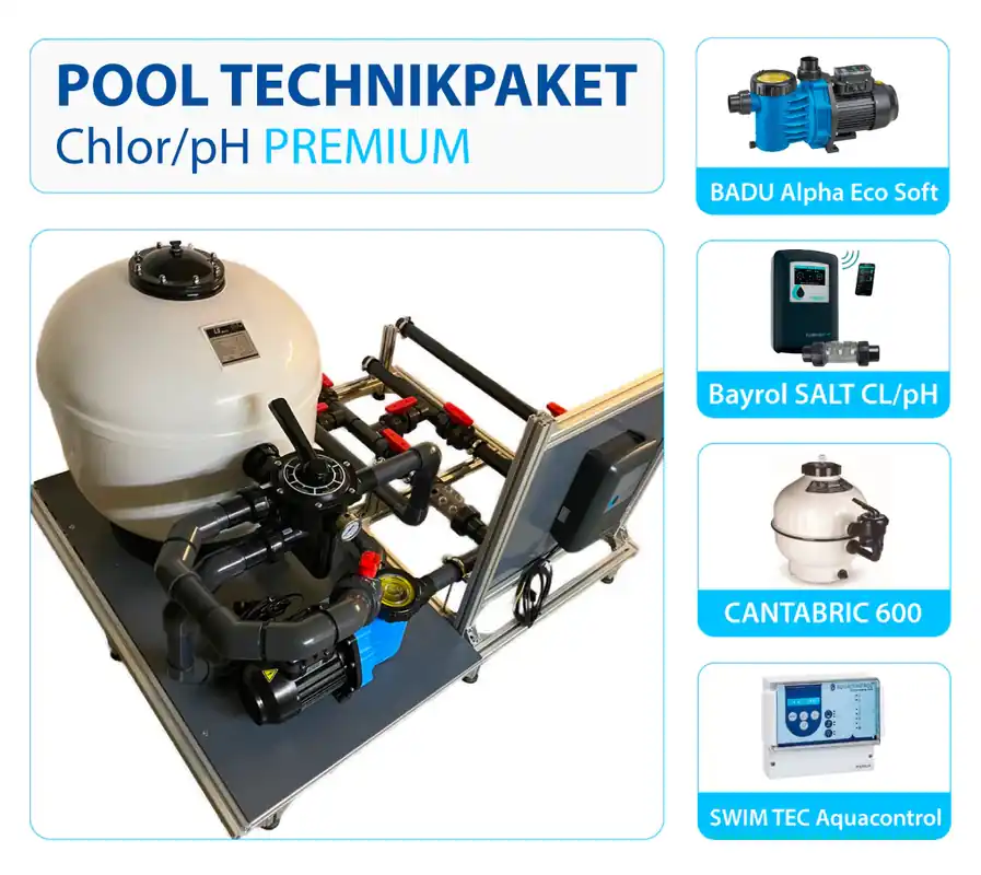 Rabatt Pooltechnik Komplettset Premium Cl/pH | Bayrol Cl/pH | Speck & BADU Alpha Eco Soft | Cantabric 600 | Swim-tec Poolconsulting