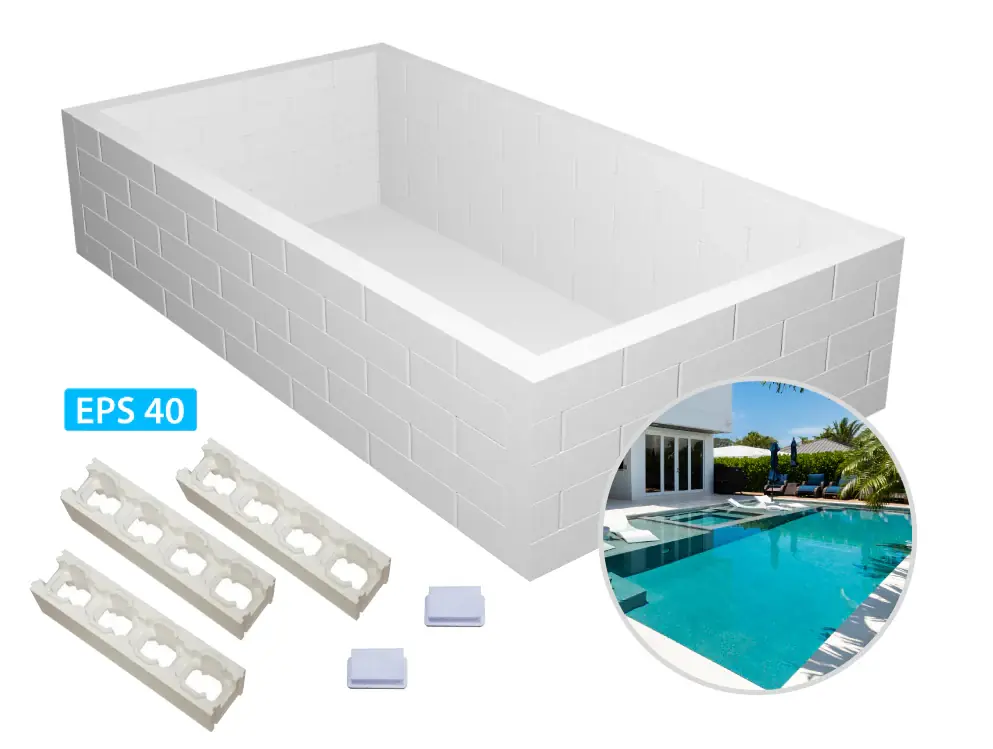 Ausverkauf Styroporpool Grundaufbau-Set Bausatz | 1,5 Meter Tiefe | 5 Steinreihen | Styroporsteine EPS 40