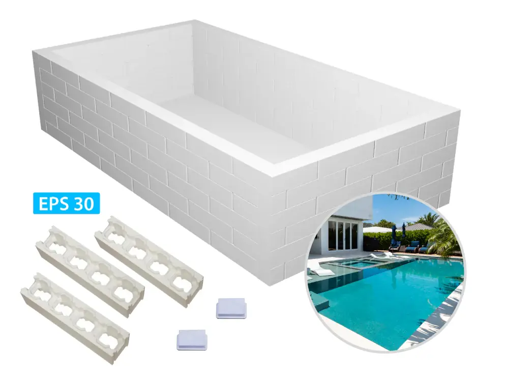 Abverkauf Styroporpool Grundaufbau-Set Bausatz | 1,5 Meter Tiefe | 6 Steinreihen | Styroporsteine EPS 30