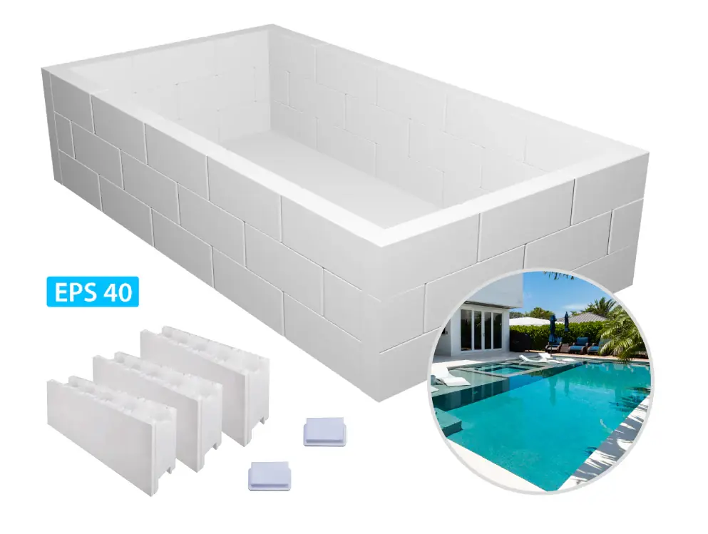 Bestpreis Styroporpool Grundaufbau-Set Bausatz | 1,5 Meter Tiefe | 3 Steinreihen | Styroporsteine Big Block EPS 40