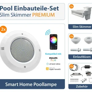 PP Line Set 2 mit 2 Skimmer Slim Astral + 4 Düsen + 2 Spüldüsen + 2 Lampen Begrenztes Angebot