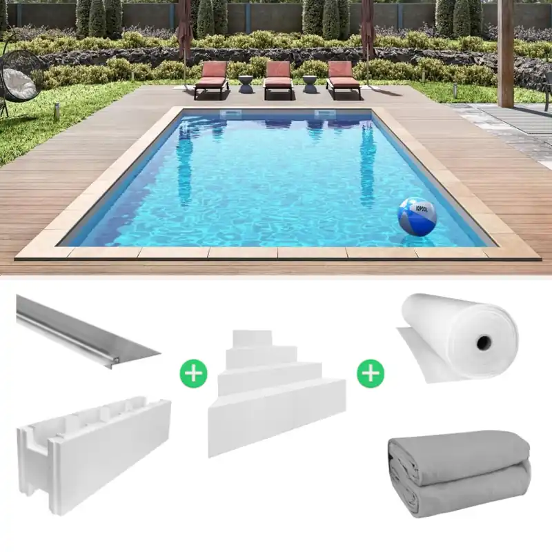Top-Preis IQ Styroporpool Rechteckpool Oblique links 700 x 350 x 150cm SET grau Basic