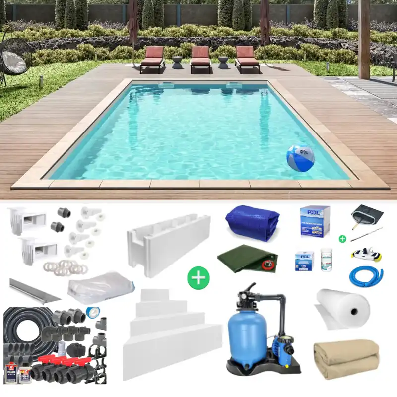 Bestpreis IQ Styroporpool Rechteckpool Oblique 800 x 400 x 150cm SET sandfarben rechts Deluxe