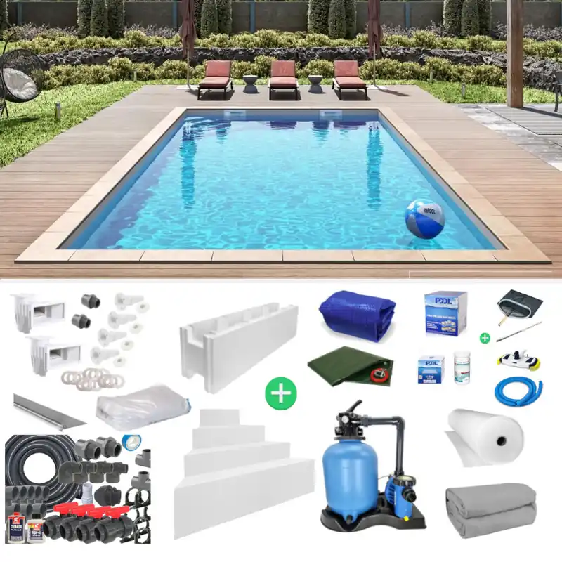Abverkauf IQ Styroporpool Rechteckpool Oblique 800 x 400 x 150cm SET grau links Deluxe