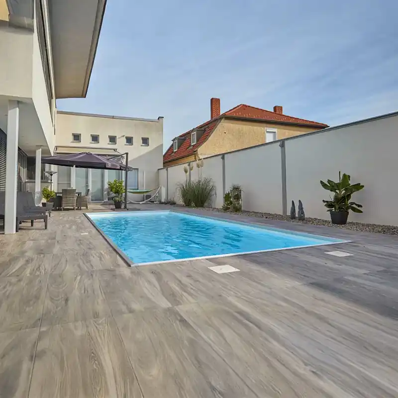 Abverkauf PP-Pool Silber Pro 450x310x140 cm weiß mit Ecktreppe Oblique
